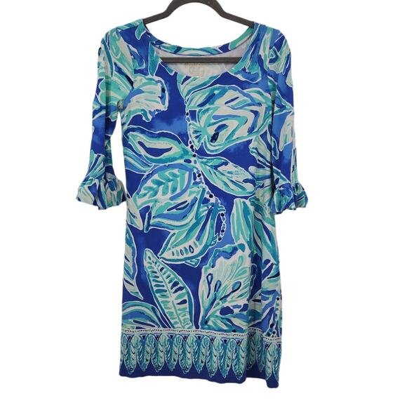 LILLY PULITZER UPF 50+ Sophie Ruffle‎ Dress Long Sleeve Shift Dress Blue XS - Picture 3 of 9